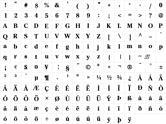 Cheltenham SSi Bold font glyph preview Cheltenham SSi Bold font glyphpreview