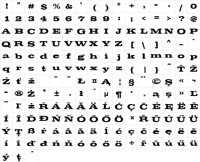 ClarendonTEEBolExp Regular font glyph preview ClarendonTEEBolExp Regular font glyphpreview