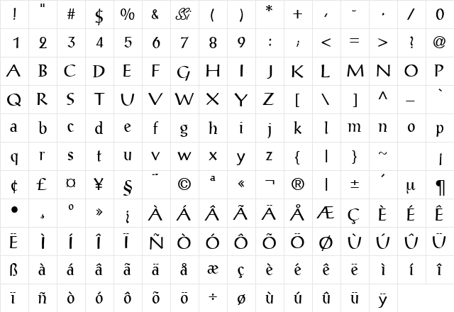 AntiquaLightSSK Regular font glyph preview AntiquaLightSSK Regular font glyphpreview