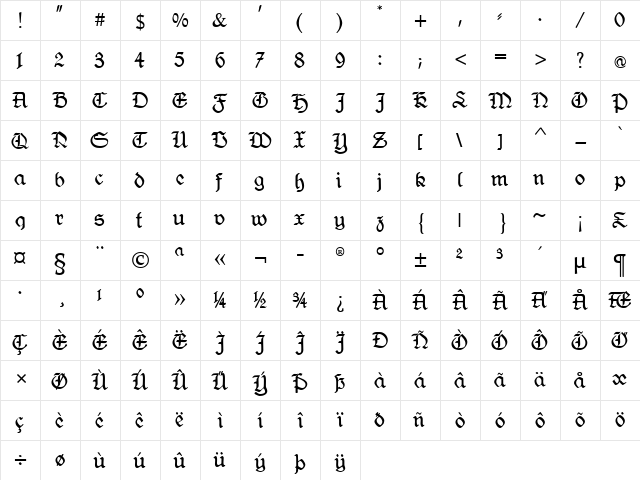 CAT Liebing Gotisch Regular font glyph preview CAT Liebing Gotisch Regular font glyphpreview