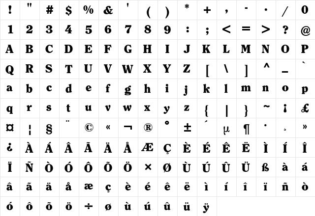 Clearface ITC BQ Regular font glyph preview Clearface ITC BQ Regular font glyphpreview