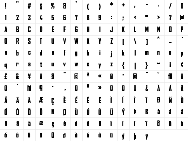 AgencyFBBlackCnd Regular font glyph preview AgencyFBBlackCnd Regular font glyphpreview