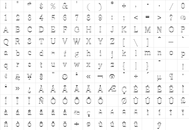 Cheltenham Outline Regular font glyph preview Cheltenham Outline Regular font glyphpreview