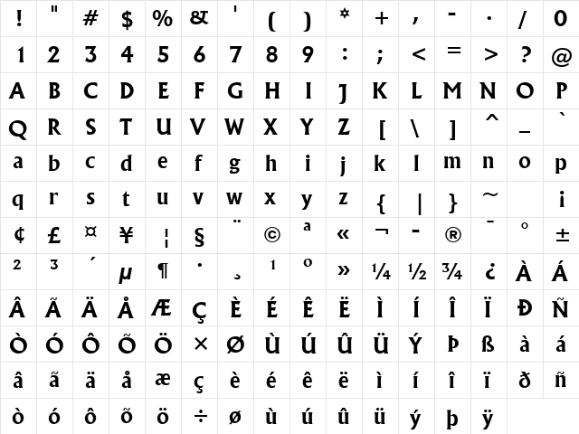 Flareserif821 Lt BT Bold font glyph preview Flareserif821 Lt BT Bold font glyphpreview