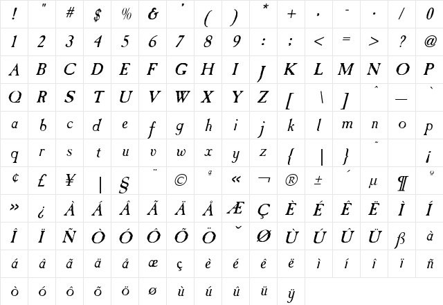 Casablanca Antique Italic font glyph preview Casablanca Antique Italic font glyphpreview