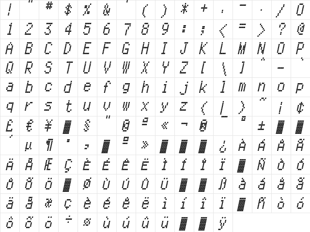 CallSix-Italic Regular font glyph preview CallSix-Italic Regular font glyphpreview