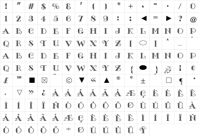 Cg Gallia Regular font glyph preview Cg Gallia Regular font glyphpreview