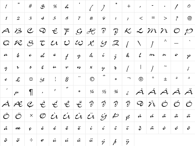 CharmantDB Normal font glyph preview CharmantDB Normal font glyphpreview