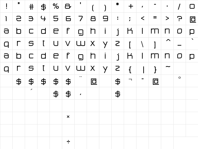 Advanced Architecture Regular font glyph preview Advanced Architecture Regular font glyphpreview