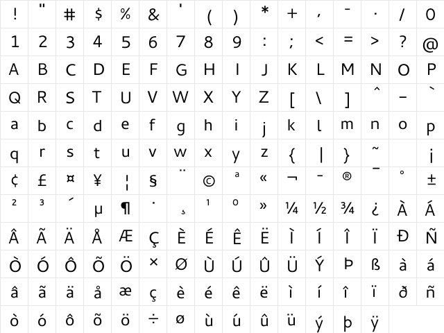 Cantarell Regular font glyph preview Cantarell Regular font glyphpreview