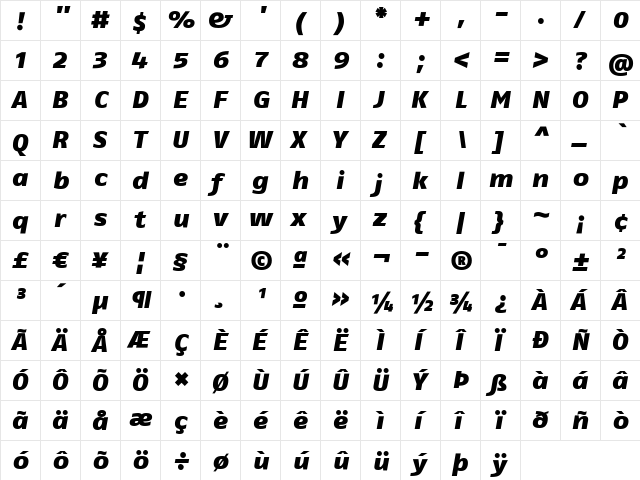 FagoExLf ItalicHeavy font glyph preview FagoExLf ItalicHeavy font glyphpreview