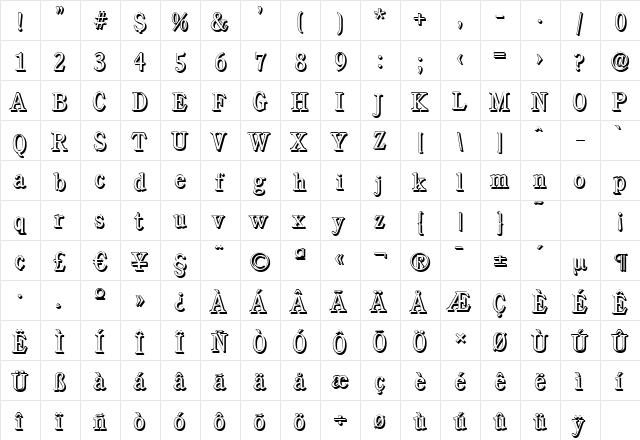 CalgaryShadow-Light Regular font glyph preview CalgaryShadow-Light Regular font glyphpreview