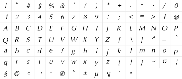 AGOpusC Italic font glyph preview AGOpusC Italic font glyphpreview