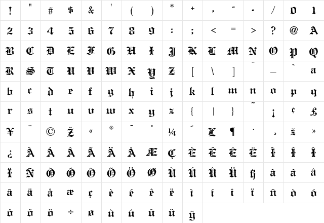 AntiqueBlack Regular font glyph preview AntiqueBlack Regular font glyphpreview