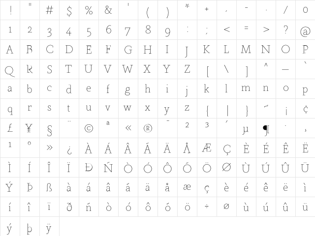 Farrerons Serif Thin Regular font glyph preview Farrerons Serif Thin Regular font glyphpreview