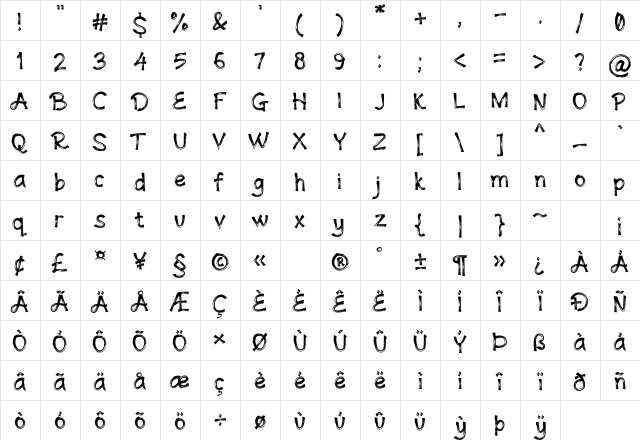 Andovine Regular font glyph preview Andovine Regular font glyphpreview