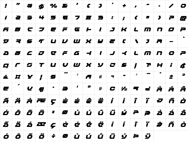 Royal Samurai Condensed Italic Condensed Italic font glyph preview Royal Samurai Condensed Italic Condensed Italic font glyphpreview