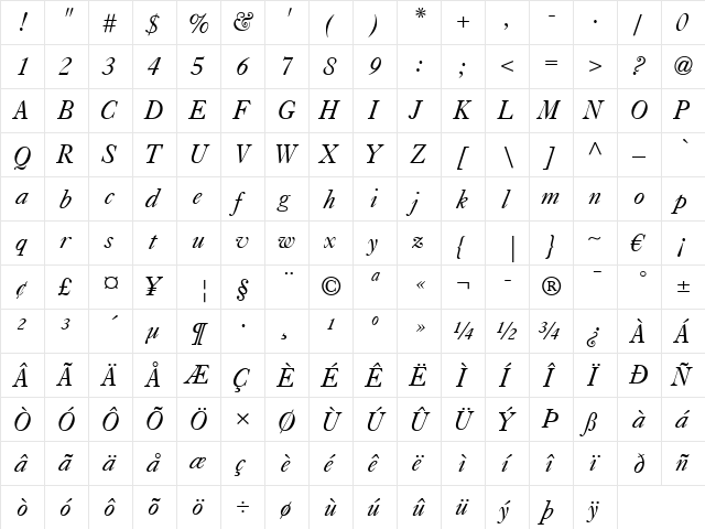 Caslon 540 LT Italic font glyph preview Caslon 540 LT Italic font glyphpreview