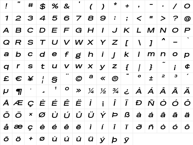 Reservation Wide Bold Oblique font glyph preview Reservation Wide Bold Oblique font glyphpreview