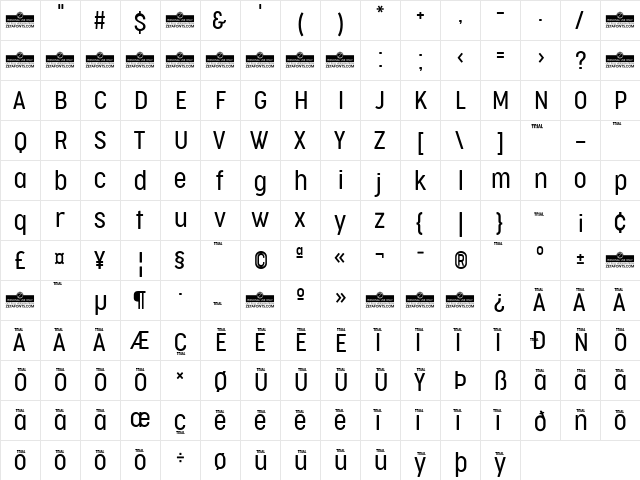 Cocogoose Condensed Trial Light font glyph preview Cocogoose Condensed Trial Light font glyphpreview