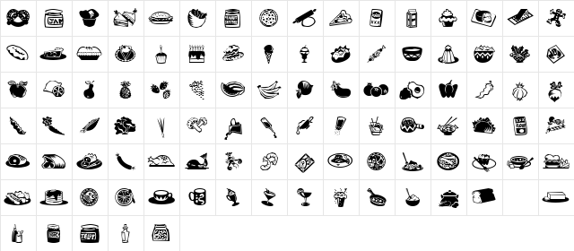 Mini Pics Lil Edibles Regular font glyph preview Mini Pics Lil Edibles Regular font glyphpreview