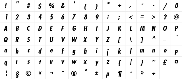 FavoritCondC Bold Italic font glyph preview FavoritCondC Bold Italic font glyphpreview