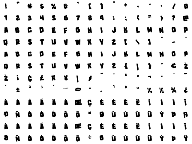 Marsh Thing Rotated Regular font glyph preview Marsh Thing Rotated Regular font glyphpreview