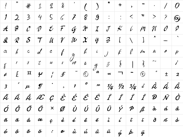 Dollyland Regular font glyph preview Dollyland Regular font glyphpreview