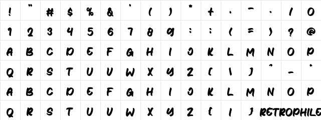Retrophile Regular font glyph preview Retrophile Regular font glyphpreview