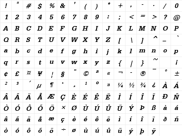 Classic Typewriter Bold Italic font glyph preview Classic Typewriter Bold Italic font glyphpreview