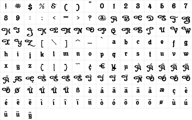 Cacao Fat Swashes Regular font glyph preview Cacao Fat Swashes Regular font glyphpreview