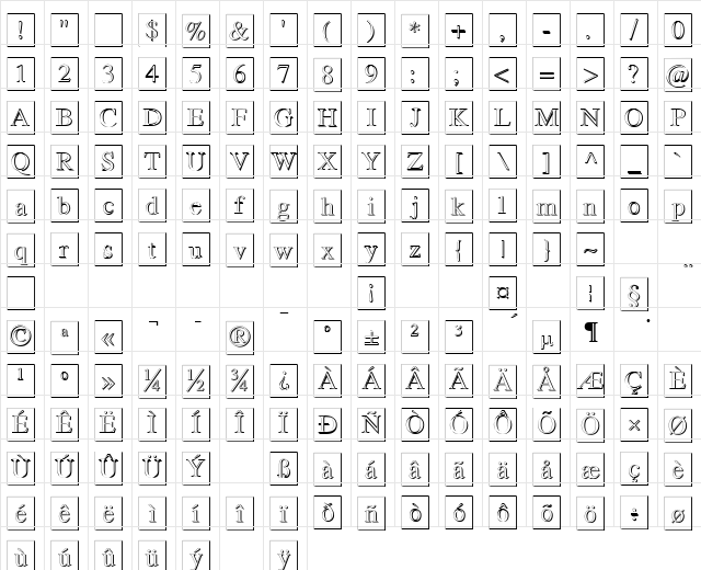 Romand 3D DB Normal font glyph preview Romand 3D DB Normal font glyphpreview