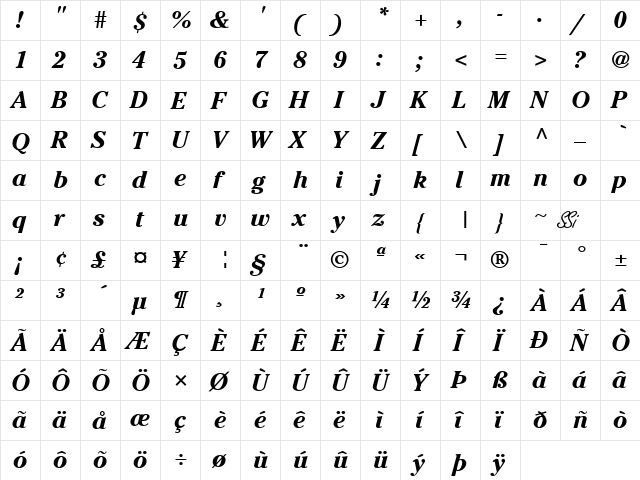 Cheltenham SSi Bold Italic font glyph preview Cheltenham SSi Bold Italic font glyphpreview