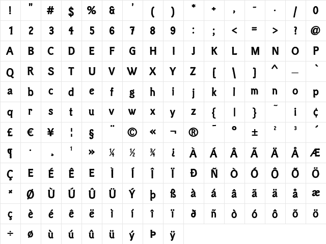 Clichee Bold font glyph preview Clichee Bold font glyphpreview