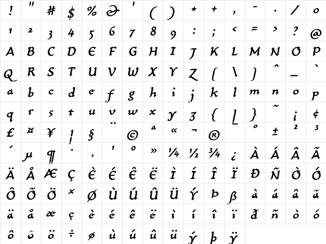 CarlinScript LT Std MediumIt Regular font glyph preview CarlinScript LT Std MediumIt Regular font glyphpreview