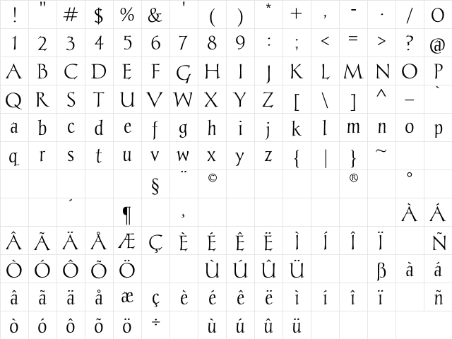 Chantelli Antiqua Regular font glyph preview Chantelli Antiqua Regular font glyphpreview