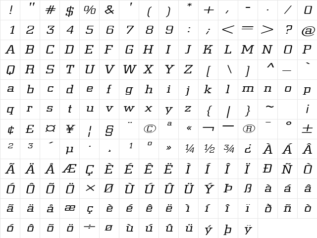 CenterCityExtended Oblique font glyph preview CenterCityExtended Oblique font glyphpreview