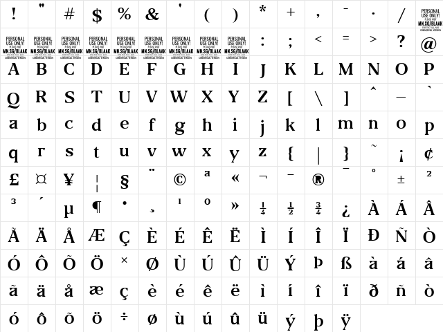 Blaak Regular PERSONAL USE Regular font glyph preview Blaak Regular PERSONAL USE Regular font glyphpreview