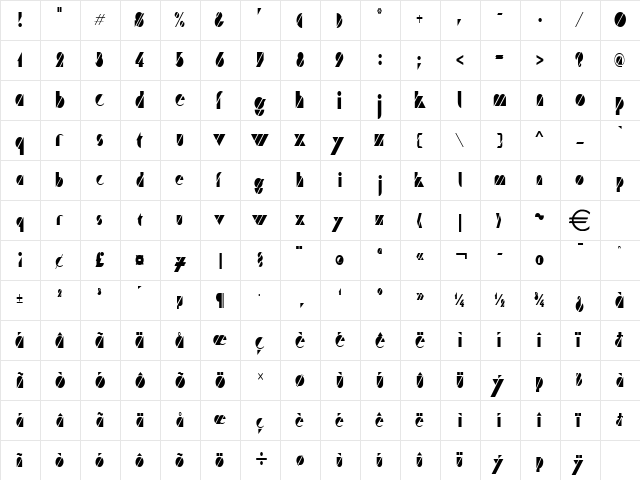 CaneCondensed Normal font glyph preview CaneCondensed Normal font glyphpreview