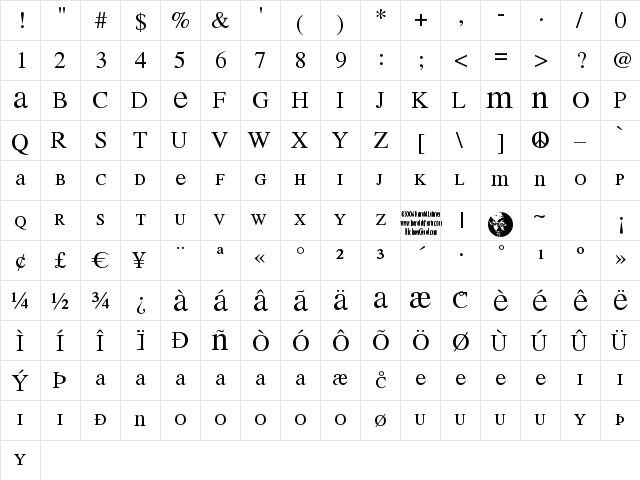 MEAN 26 Serif Regular font glyph preview MEAN 26 Serif Regular font glyphpreview