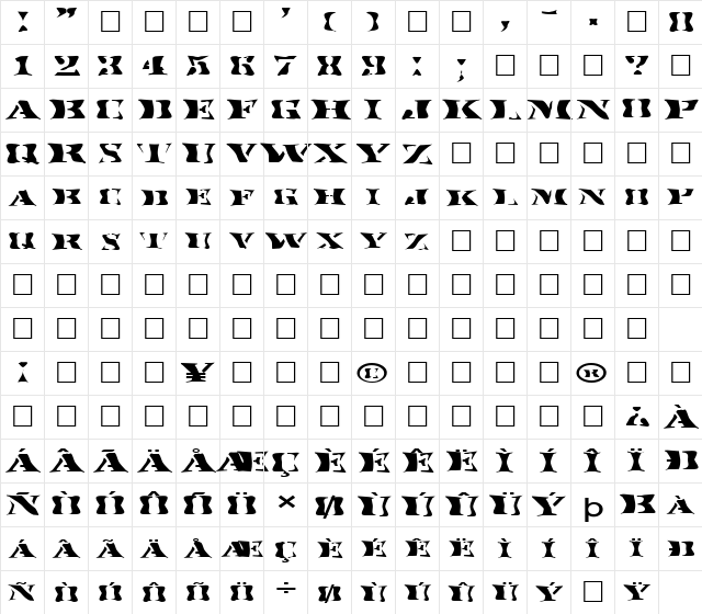 FZ WARPED 17 EX Normal font glyphpreview