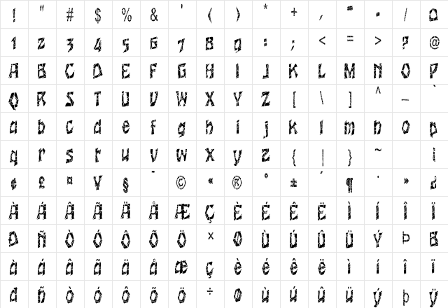 WrinklecutCondensed Regular font glyphpreview