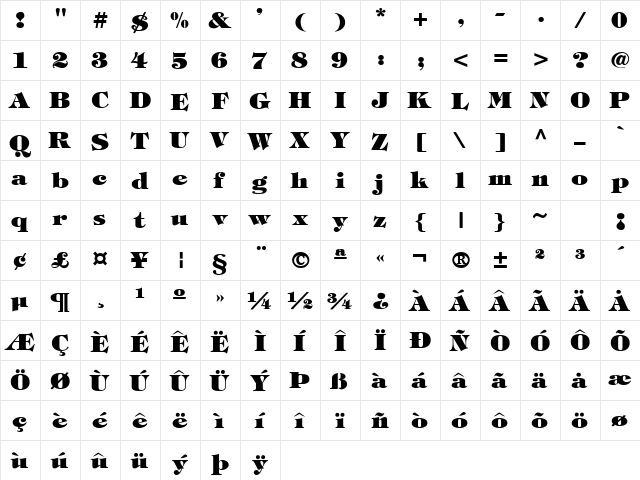 TiffBlack Regular font glyphpreview