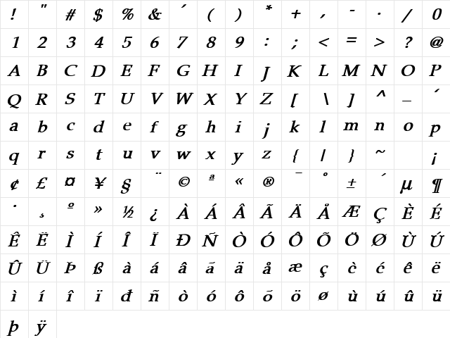 Palomar-BoldIta Normal font glyphpreview