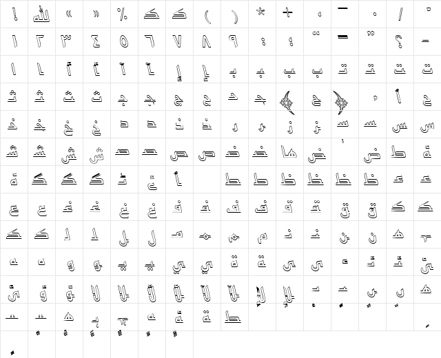 UrduKufiOutlineSSK Italic font glyphpreview