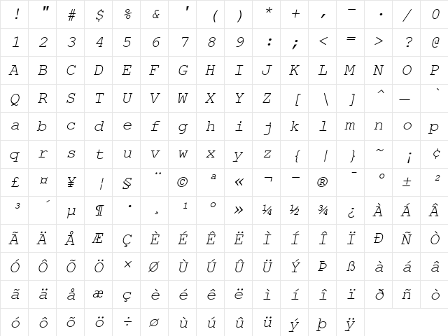 Nimbus Mono L Regular font glyphpreview