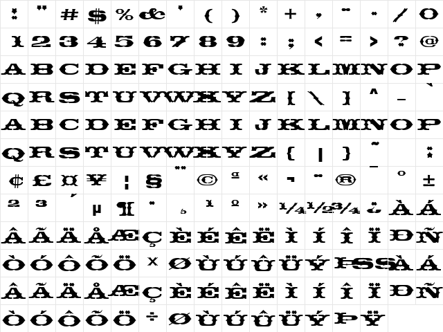 ThunderbirdDReg Regular font glyphpreview