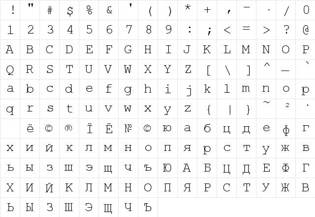 ROL-K8/Courier Regular font glyphpreview