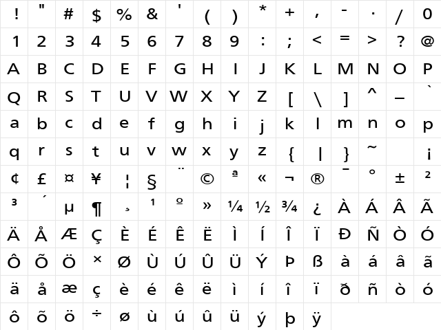 Frutiger Extra Regular font glyphpreview