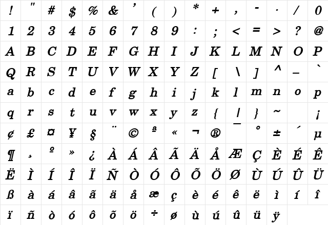 New Boston Wide Bold Italic font glyphpreview